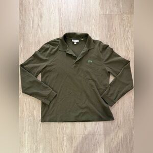 Lacoste Olive Green Long Sleeves Polo Shirt - Size Medium